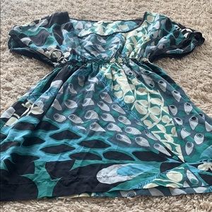 Matty M, blue and green designed blouse